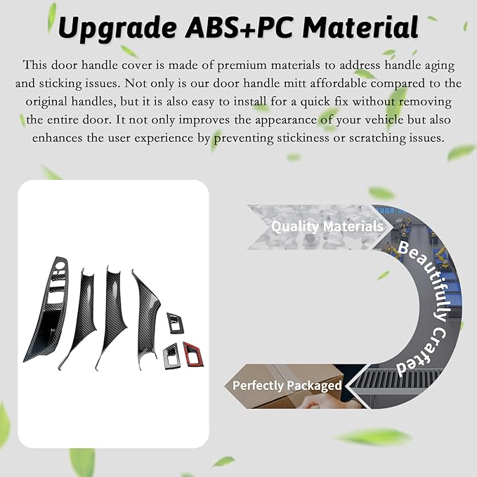 BJchiwu 7PCS Carbon Fiber No-Remove Interior Door Pull Handle Sticky Cover for BMW 5 Series F10/F11 (2010-2016) 520, 523, 525, 528, 530, 535 Driver Passenger Side Window Switch Armrest Panel