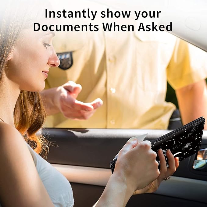 Mxfdegf Car Registration and Insurance Holder, Leather Car Glove Box Organizer, Cool Car Accessories for ID, Driver's License Cards & Essential Document, business cards, Men&Women,Moon Spaceship
