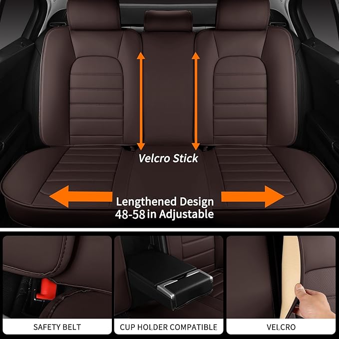 COVER EMPIRE Brown Car Seat Covers Full Set, Universal Faux Leather Seat Covers for Cars 5 Seats, Waterproof Leather Car Seat Covers, Comfortable Automotive Seat Covers for Most Sedans Trucks SUVs