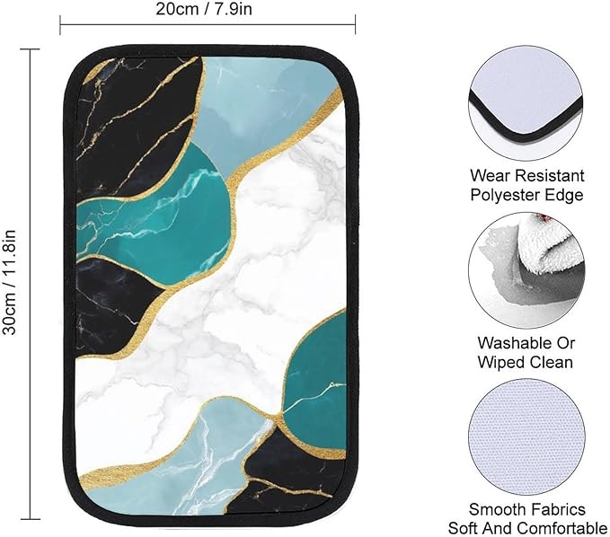 Auto Center Console Cover Non-Slip Car Armrest Cushion Cover Blue Turquoise Gray White Gold Black Marble Arm Rest Box Pad Auto Interior Accessories for Most Cars Vehicles