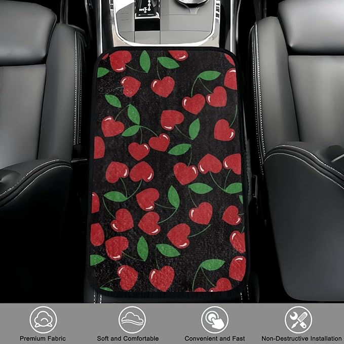 CLOHOMIN Red Cherry Car Armrest Pad for Auto Sedan SUV Truck Center Console Cover Cute Car Console Covers Flannel Auto Interior Accessories Universal Fit