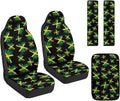 FUSURIRE Jamaica Flag 5 Pcs PU Front Seat Covers, Seat Belt Covers & Center Armrest Pad for Car SUV Truck Car Interior Accessories
