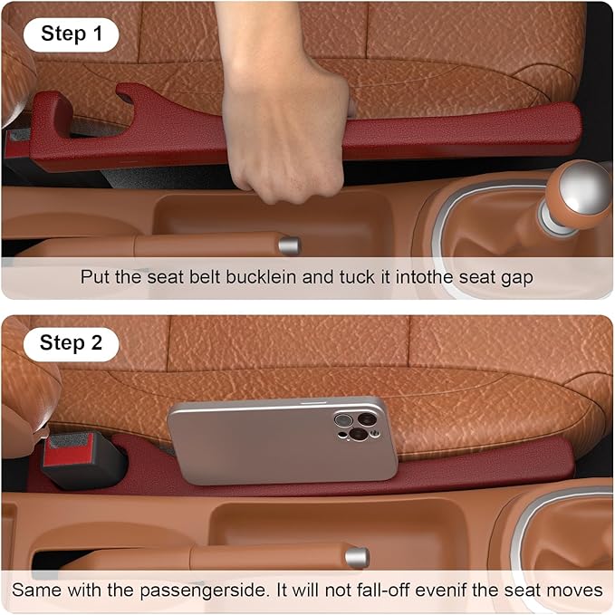 JAGAOSL Car Seat Gap Filler, Universal Fits Car SUV Truck PU Leather Crevice Blocker, Between Seat and Center Console, Stops Cellphone Wallet Keys Coins from Dropping, 2 Pack Red