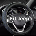 West Llama Customized Auto Car Steering Wheel Cover for Jeep Grand Cherokee,Wrangler,Compass,Gladiator,Cherokee 14.5-15 inches (Diamond Quilted-Black+Blue-Standard Size)