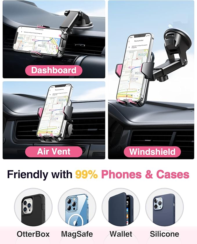 VANMASS【85+LBS Strongest Suction & Military-Grade Ultimate Car Phone Mount【Patent & Safety Certs】 Cell Phone Holder Truck for Dashboard Windshield Vent for iPhone 17 Pro Max 16 15 for Samsung, Pink