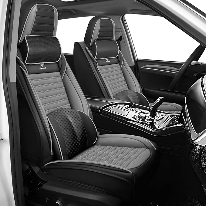 ARTIBY Seat Covers Custom Fit for Mitsubishi Outlander 2004-2025, Breathable and Comfortable Leather Seat Cover, Deluxe Waterproof Cushion Cover Auto Interior Accessories (Black Gray)