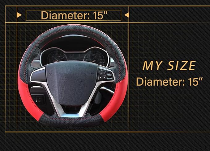 D Shape Car Steering Wheel Cover, Universal 15 inch Stitching Color Anti-Slip Steering Wheel Protector, Black and Red Sports Style (red Sports D Shape)