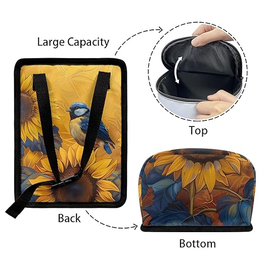 Sunflower Blue Bird Car Trash Can, Stylish Trash Bin Leak-Proof Zipper Design for Back Seat