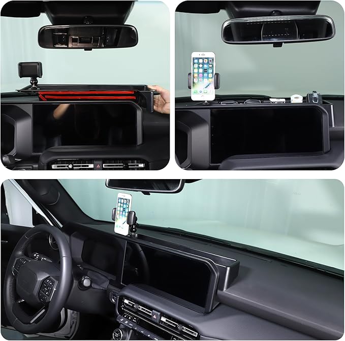 LLKUANG Center Console Dash Organizer Tray Compatible with Toyota Land Cruiser 250 Prado 2024 2025+ Navigation Screen Rear Insert Auxiliary Storage Box,Phone Holder Accessories (Style A)