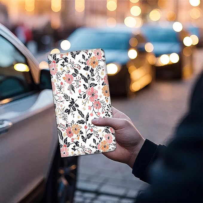 SOTWONSO Car Registration Holder, Waterproof PU Leather Vehicle Card Document Glove Box Organizer, Women Interior Auto Accessories Case for Cards, Driver License Car Insurance Holder, Flower Pattern