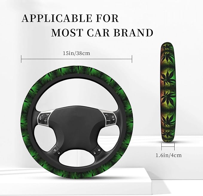 Jamaica Leaves Flag Car Steering Wheel Cover, 15 Inch Steering Wheel Cover Stylish Decor for Most Cars