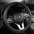 AEVEA Genuine Leather Steering Wheel Cover, Black Real Cowhide for 14.5-15 Inch Steering Wheels, Universal Fit for Cars and Trucks (BlackRed)