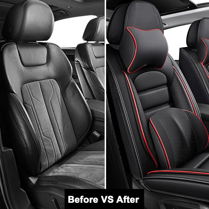 AREKA 2 Car Seat Covers for Subaru Crosstrek 2016-2026 Breathable Leather,Waterproof Car Seat Protectors with Comfort Headrest Pillows,Automotive Vehicle Cushion with Storage Pockets (Luxury,Redline)