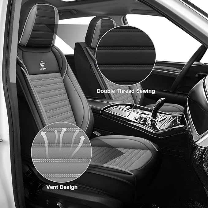 ARTIBY Seat Covers Full Set Custom Fit for Mitsubishi Outlander 2004-2025, Standard Waterproof Car Seat Cover, Breathable and Comfortable Leather Cushion Cover, Auto Interior Accessories (Black Gray)