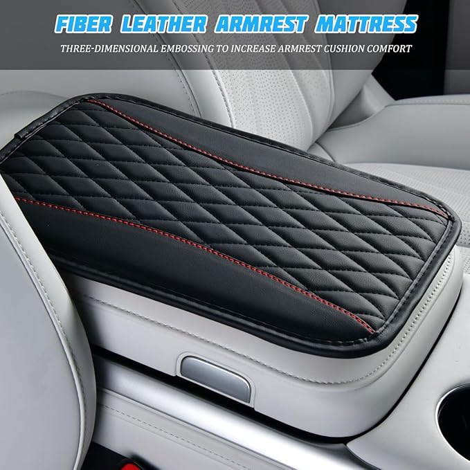 Car Center Console Cover, PU Leather Waterproof Vehicle Armrest Seat Box Protector, Automotive Interior Arm Rest Cushion Protection Accessories, Universal for SUV Sedan Truck (Black)