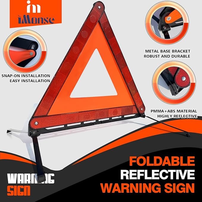 iMonse Warning Safety Triangle Kit, Emergency Roadside Warning Reflective Triangle, Foldable with Storage Case for Roadside Breakdowns Emergenc 3 Pack