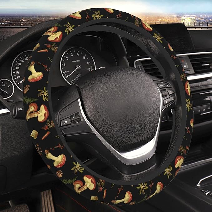 Mushroom nut Neoprene Steering Wheel Cover for Men Women Anti-Slip Elastic Steering Wheel Protective Cover 15in Universal Car Accessories Fit Cars, SUVs, Auto
