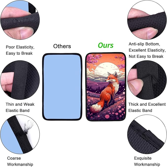 JANENFNA Car Armrest Cover Pads Universal Fashion Cute Auto Center Console Armrest Cover Pad with 2PCS Car Coasters Soft Waterproof Car Armrest Seat Protector for Women,Japanese Fox