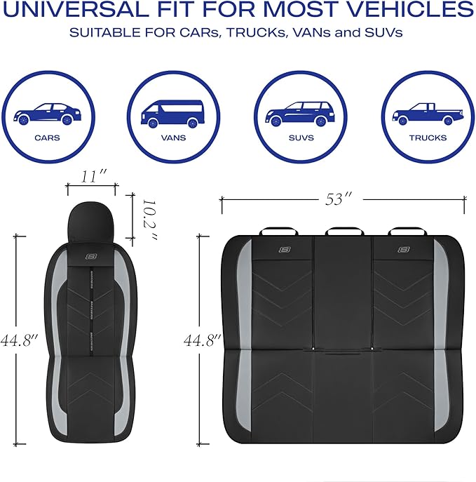 Skechers Car Seat Covers,Luxury Faux Leather Seat Covers,Waterproof Anti Slip Car Seat Protector Front Seats,Car Accessories Airbag Universal Fit for Most Cars,Vans,Trucks,SUV,Grey