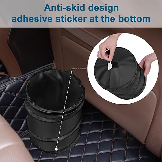 Kincown Car Trash Bin, 2 Packs Pop-up Car Trash Can, Medium-Sized Collapsible Garbage Can with Elastic Band Hanging, Double-Layer Washable Vehicle Trash Can, Velcro Waste Basket Bin