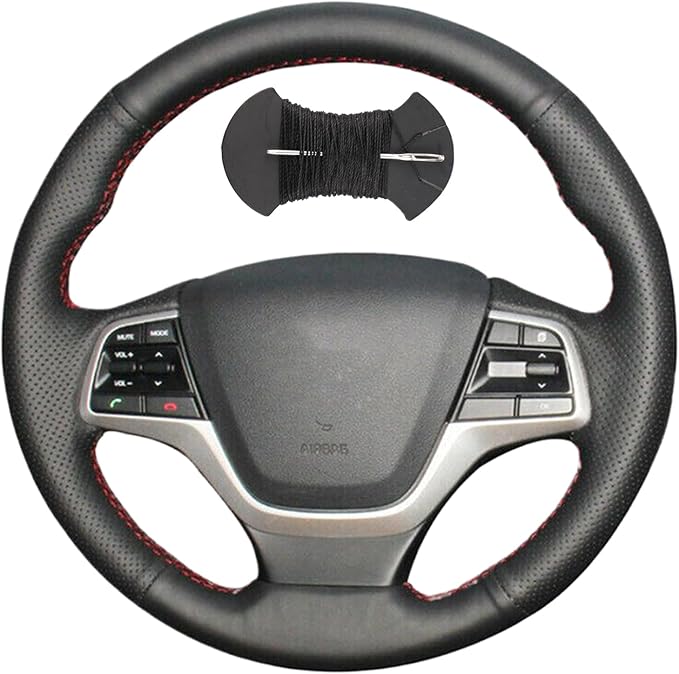 Car Steering Wheel Cover Microfiber Leather Stitch Wheel Wrap Fit for Hyundai Elantra 4 2016-2018 Solaris 2017 Accent 2018,Black