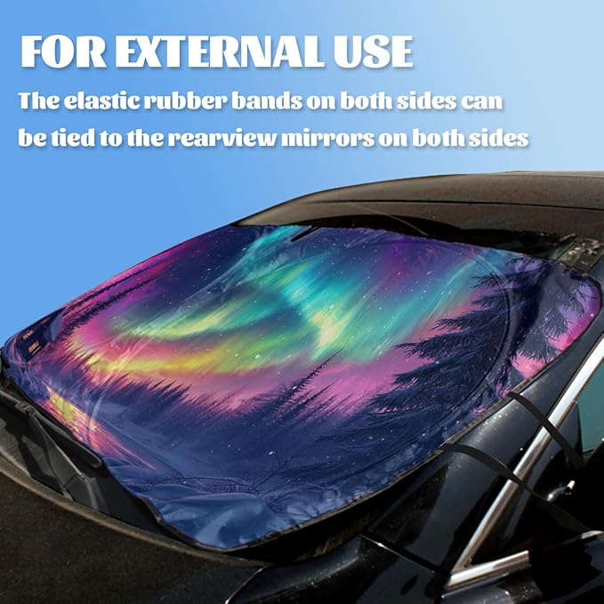 Northern Lights Car Window Sun Shield Snowy Forest Old Hut Pine Trees Front Window Sun Shade Blocks UV Rays Sun Visor Protector for Car Sedan Truck SUV Accessories 59" L x 31.5" W