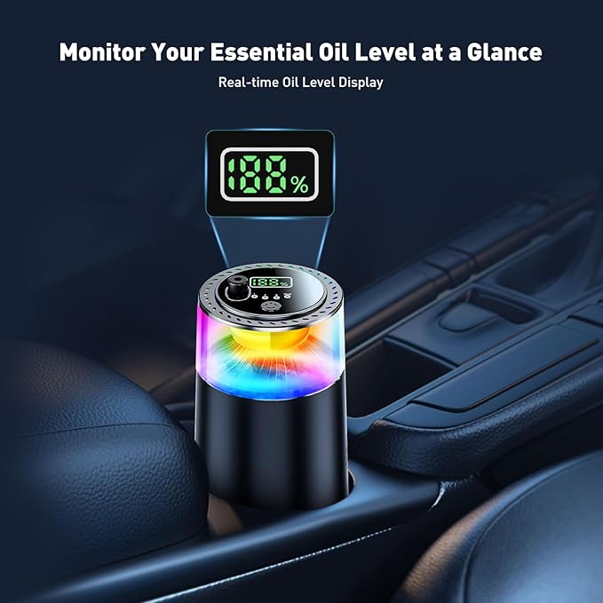Smart Car Air Freshener with RGB Ambient Light, Galaxy Cloud Mist, Auto On/Off, Built-in Battery, Car Aroma Diffuser, Home, Office (4 Essential Oil Box), Long-Lasting Scent & Relaxing Light