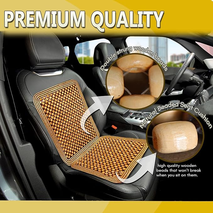 ZONETECH Wooden Beaded Car Driver Seat Cushion - Natural Double Strung Massaging Universal Comfortable Car Seat Cover Cushion with High Ventilation (2-Pack)