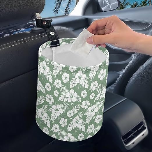 Tropical Floral Car Trash Can Collapsible Accessories Trash Can of Cars, Easy to Clean Car Garbage Accessory Car Interior Decoration