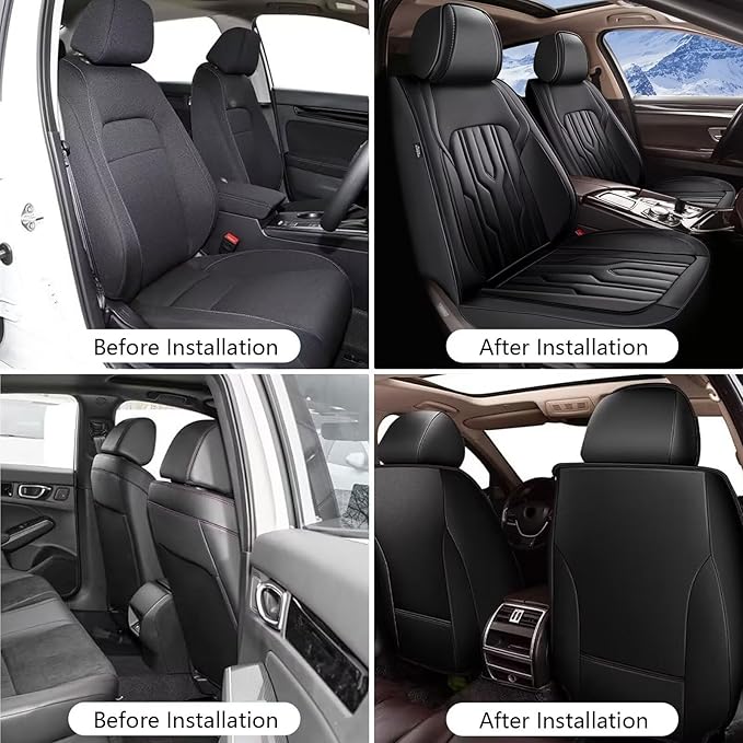 YORKENIC Fit for Volvo V70 Seat Covers Front Set 1998-2010: Breathable Leather Car Seat Covers Compatible Airbag (2 Front Set, Black)
