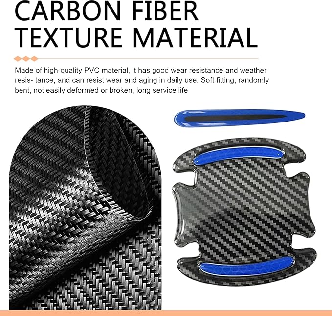 8 PCS Car Door Handle Scratch Protector, 3D Carbon Fiber Car Door Handle Protector, Self-Adhesive Reflective Sticker, Safety Warning, Cars Paint Protection Film (Blue)