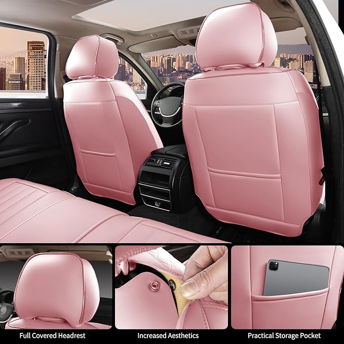 COVER EMPIRE Pink Car Seat Covers Fit for Corolla Cross RAV4 Kona HR-V CRV UX,Waterproof and Breathable Automotive Seat Covers Full Set, Front and Rear Leather Seat Covers.