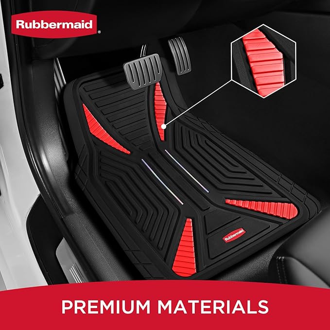 Rubbermaid Car Mat Full Set, Universal Trim-to-Fit Heavy-Duty Car Floor Mats – 4-Piece Set for All Weather Protection – Durable Rubber Mat for Cars, Trucks, SUVs & Vans-Red