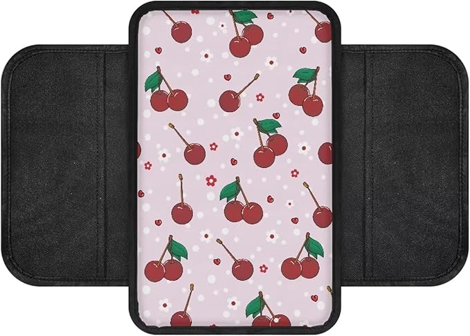 Dreaweet Car Armrest Cover Center Console Pink Cherry Car Accessories Center Console Covers with Pockets for Car SUV Truck Sedan,Cute Car Arm Rest Cushion Pad for Women
