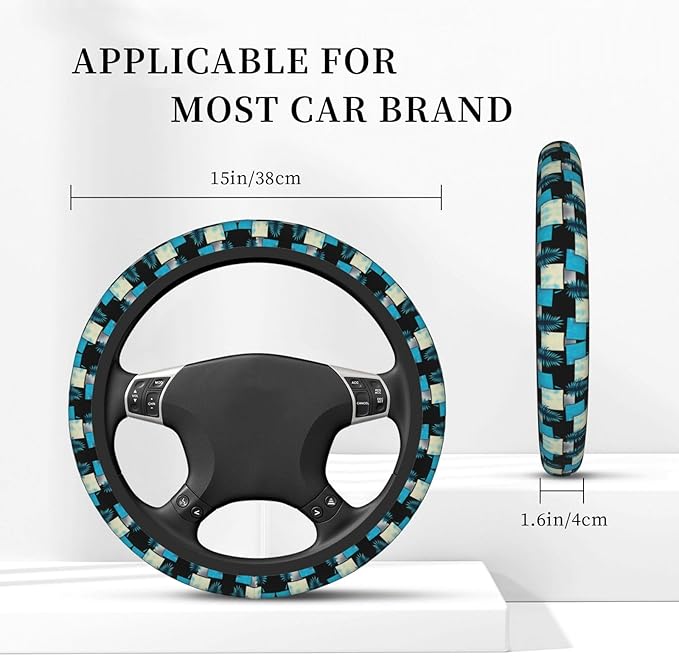 Weed Leaf Print Car Steering Wheel Cover, 15 Inch Steering Wheel Cover Stylish Decor for Most Cars