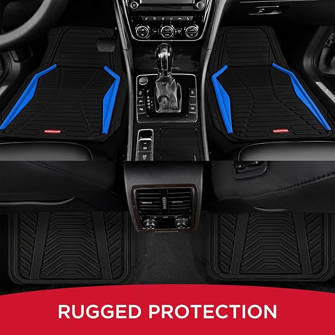 Rubbermaid Car Mat Full Set All-Weather Heavy-Duty 4 Pieces– Trim-to-Fit Universal Car Mats Full Set – Waterproof Rubber Floor Liners for Most Trucks, SUVs, Vans, and Sedans-Blue