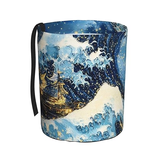 Ocean Wave Starry Night Car Trash Can Garbage Cans Foldable,Cute Hanging Car Organizer and Storage Bag Leak Proof, Auto Back Seat Trash Bin Universal for Truck, SUV, Outdoor Travel