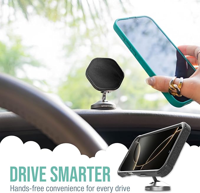 Smartish® MagSafe Mountaineer Car Mount - Compatible w/Apple iPhone 17/16/15/14/13 - Magnetic Stick on Adhesive Phone Holder - Extra Strength Magnet for Apple Accessories - Black Tie Affair