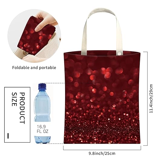 AXZOPDE Cute Car Trash Can, Hanging Canvas Car Back Seat Organizer and Storage Bag, Funny Car Trash Bag For Travelling, Outdoor Red Glittering Pattern