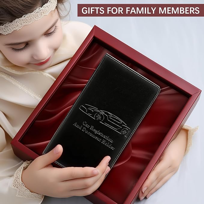 Peisicne Car Registration and Insurance Card Holder for Women Men, Black Glove Box Paperwork Organizer with Magnetic Buckle for Easy Access and Protect Documents and Various Cards in Vehicle
