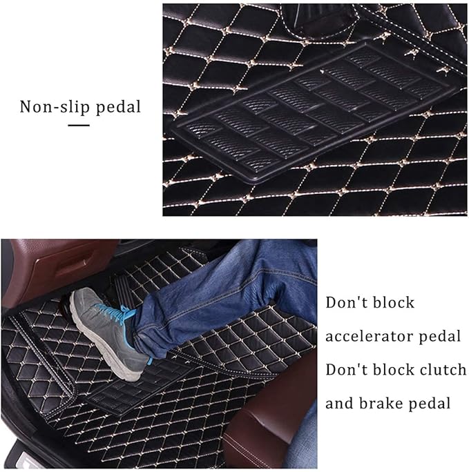 Custom Making Car Floor Mats for 95% Sedan SUV Sports Car Full Coverage Cute Men Women Pads Protection Non-Slip Leather Floor Liners (Black Strips)