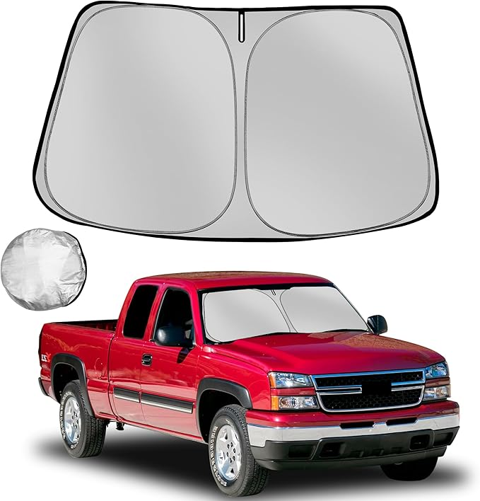 Fonowka Windshield Sun Shade for 1999-2006 Che-vrolet/Chevy Silverado Foldable Sun Sunshade for Car Front Window Blocks UV Rays and Heat Automotive Interior Protector Custom Fit Accessories
