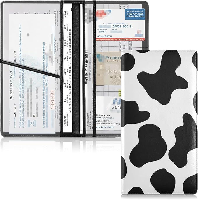 Cow Markings Car Registration and Insurance Holder Vehicle Glove Box Organizer Car Accessories Wallet Case for Women Men H020037