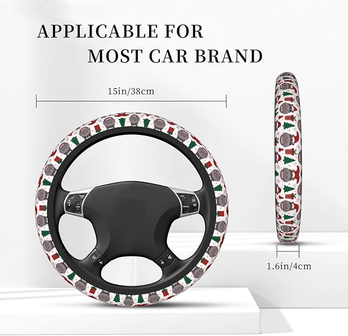 Neoprene Steering Wheel Cover Christmas Hippos with Santa Hats Car Steering Wheel Cover Universal Fit for Most Cars