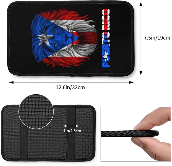 Vintage Lion Head Puerto Rico Flag Auto Center Console Armrest Cover Car Handrail Box Cushion Pad Mat Universal Fit Most Vehicle Sedan Truck SUV Soft Comfort Decor Accessories