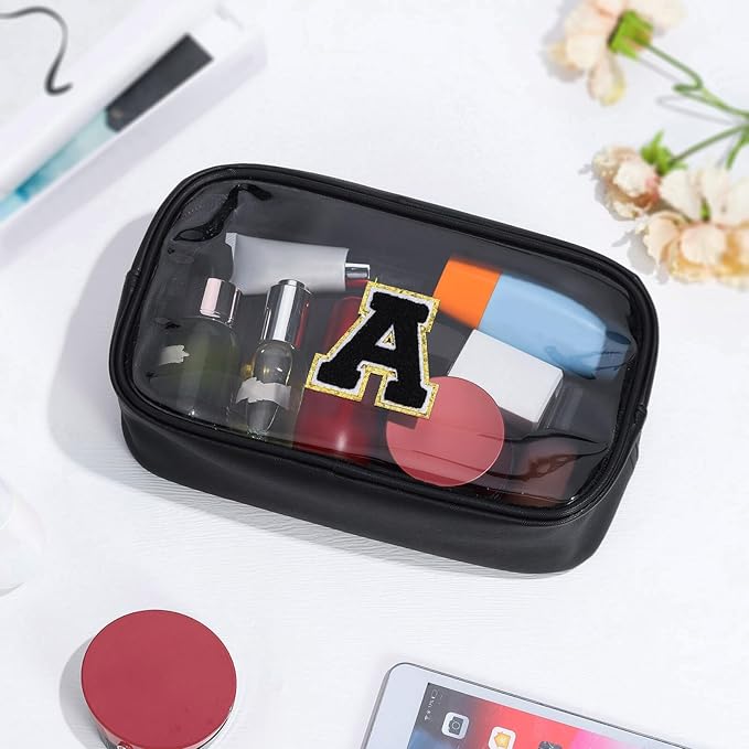 YOOLIFE Travel Clear Makeup Bag Toiletry Bag, Make up Bag Waterproof Toiletry Bags for Women Cosmetic Bag Valentines Gifts for Women Personalized Mother Girlfriend Wife Gifts Black S