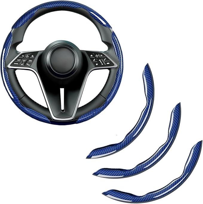 LevChall 3-Piece Carbon Fiber Steering Wheel Cover, Anti-Slip & Segmented Thin Design for Comfort Grip, Universal Fit 99% Cars SUV Truck,Blue