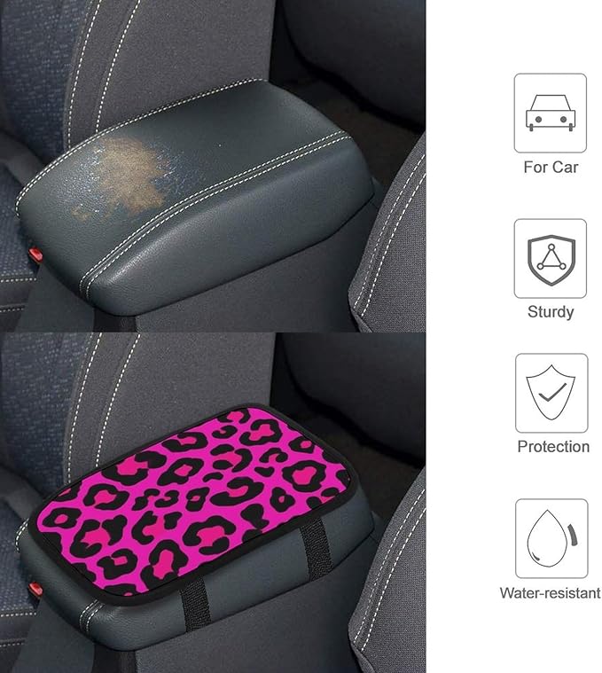 Center Console Cover for Car, Neoprene Auto Armrest Cover Pink Dots Wild Cheetah Leopard Print Armrest Pad Seat Box Cushion Car Accessories for Trucks Vehicles