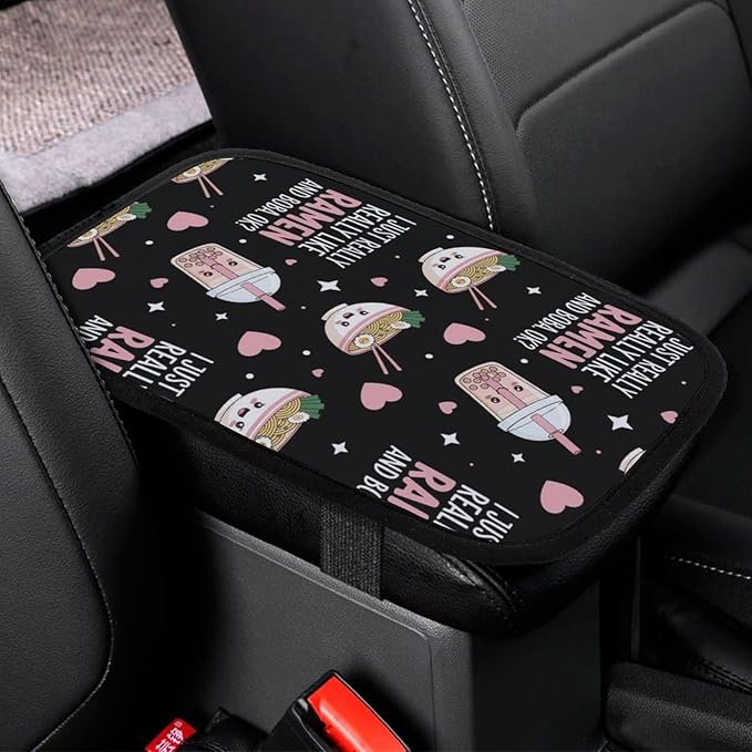 Center Console Armrest Cover Pad I Just Really Like Ramen, Universal Soft Comfort Armrest Cushion for Car, Stylish Design Car Armrest Cover