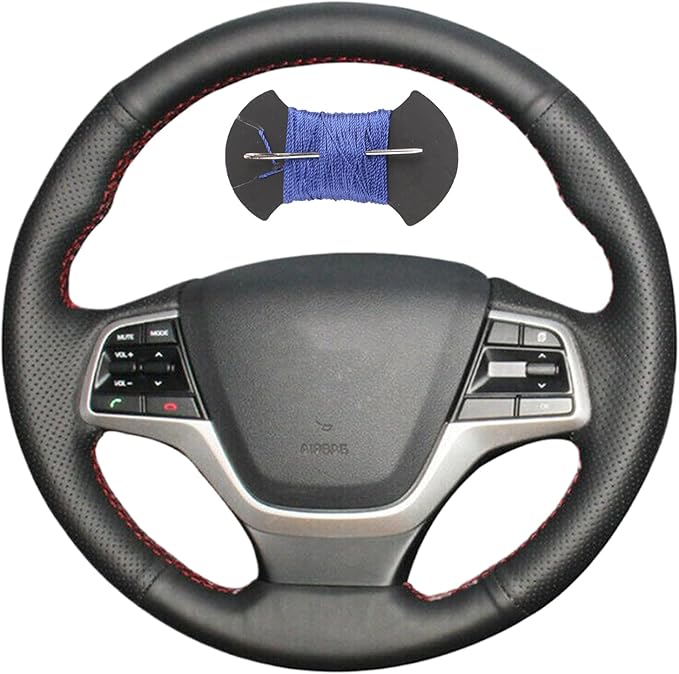 Leather Steering Wheel Cases Car Steering Wrap Stitch Steering Wheel Cover Fit for Hyundai Elantra 4 2016-2018 Solaris 2017 Accent 2018,Blue